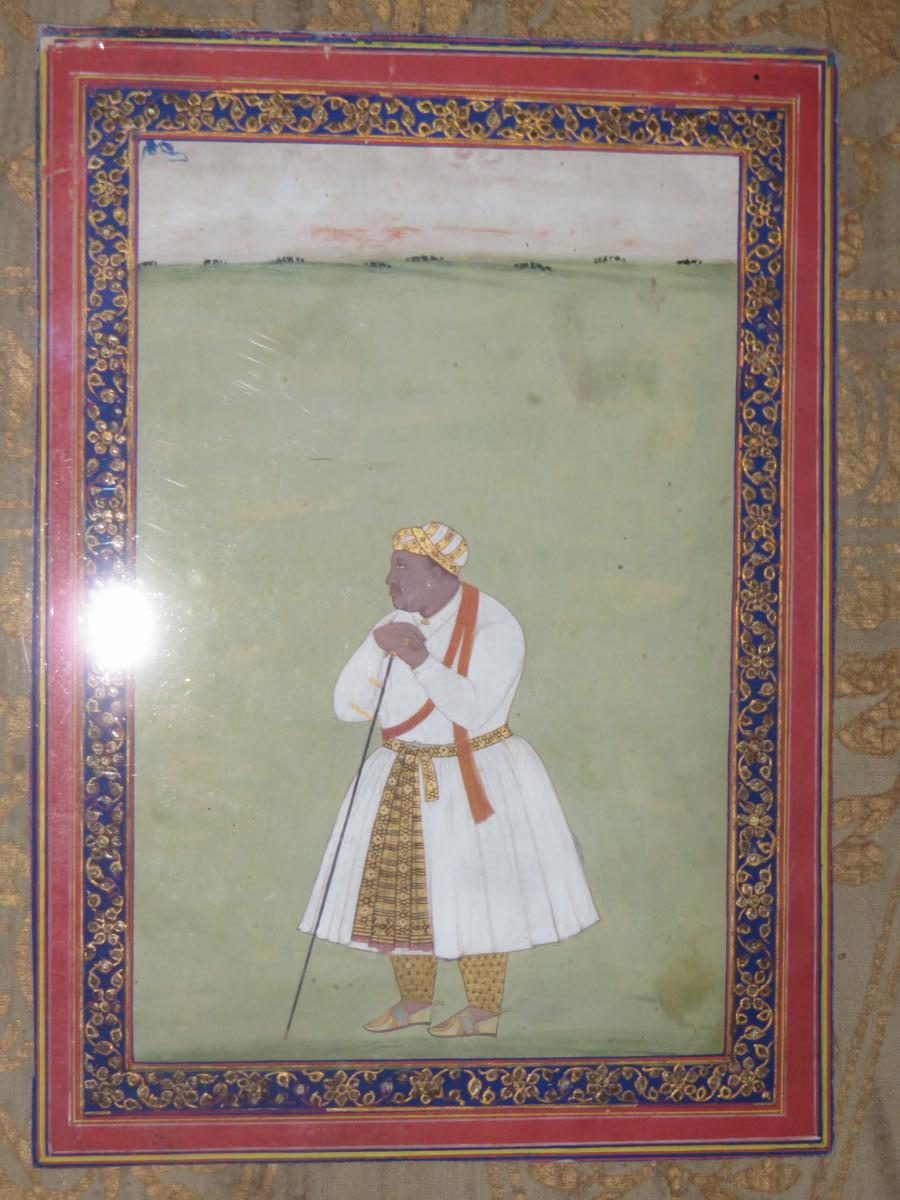 Roi Hindou : Akbar, Aquarelle époque 18-19ème.-photo-3