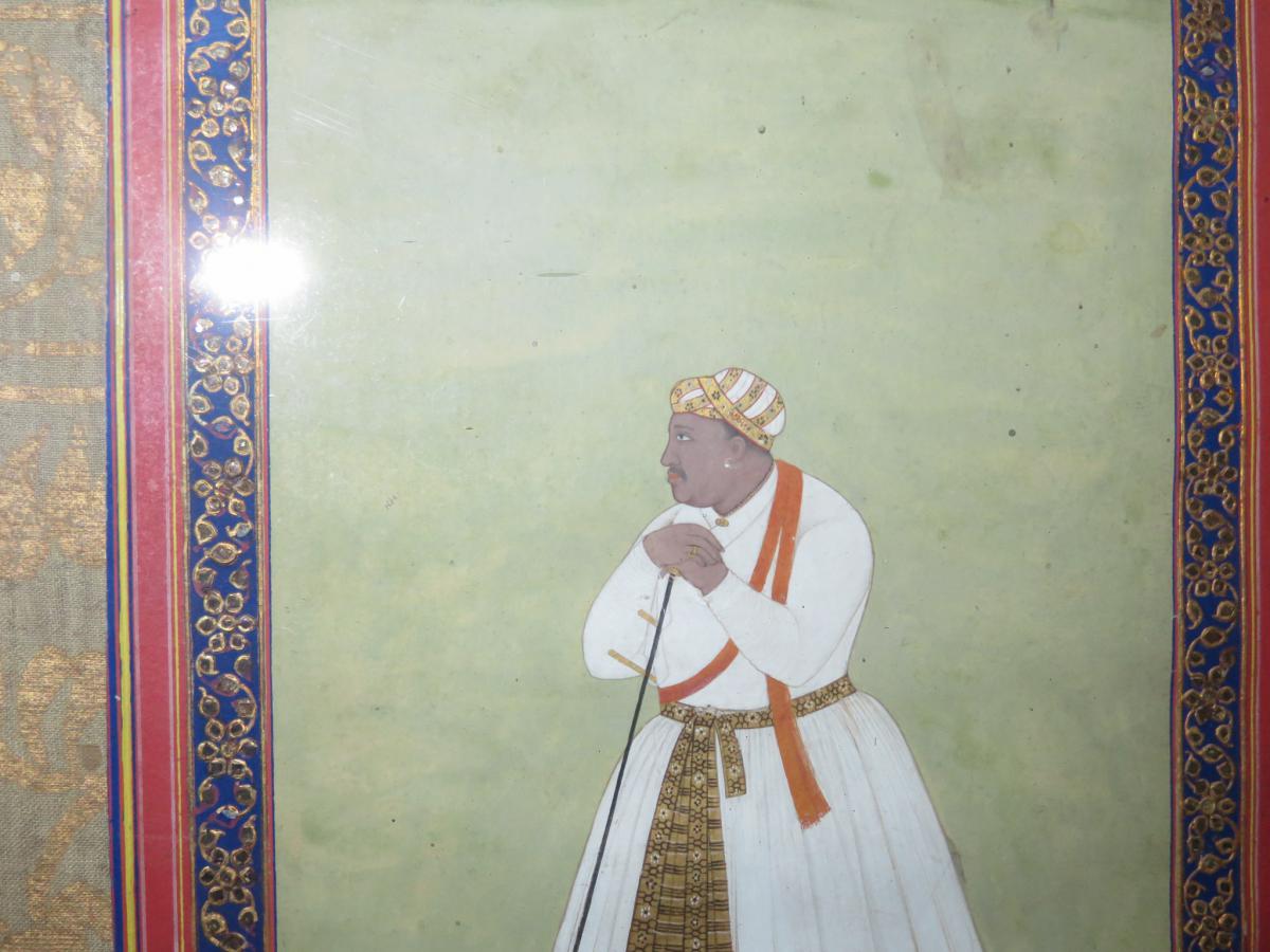 Roi Hindou : Akbar, Aquarelle époque 18-19ème.-photo-4