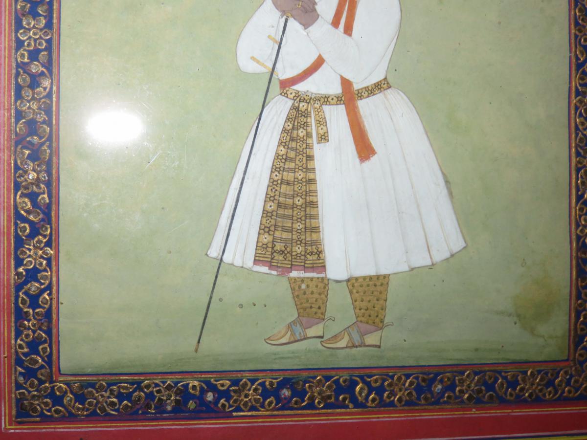 Roi Hindou : Akbar, Aquarelle époque 18-19ème.-photo-1