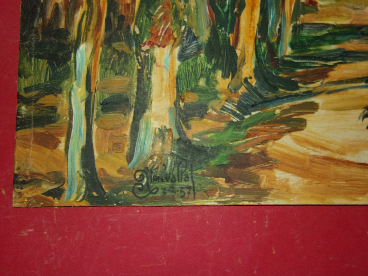 Paysage aux Volailles,  grand tableau d'Aimet Vallat époque 20 ème.-photo-4