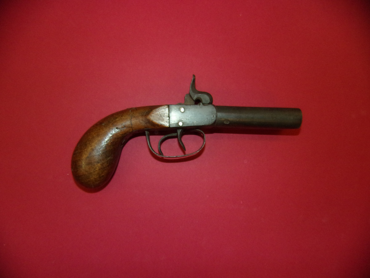 Pistolet percussion à double canon, époque 19ème.-photo-3