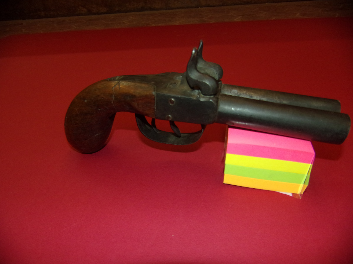 Pistolet percussion à double canon, époque 19ème.-photo-4