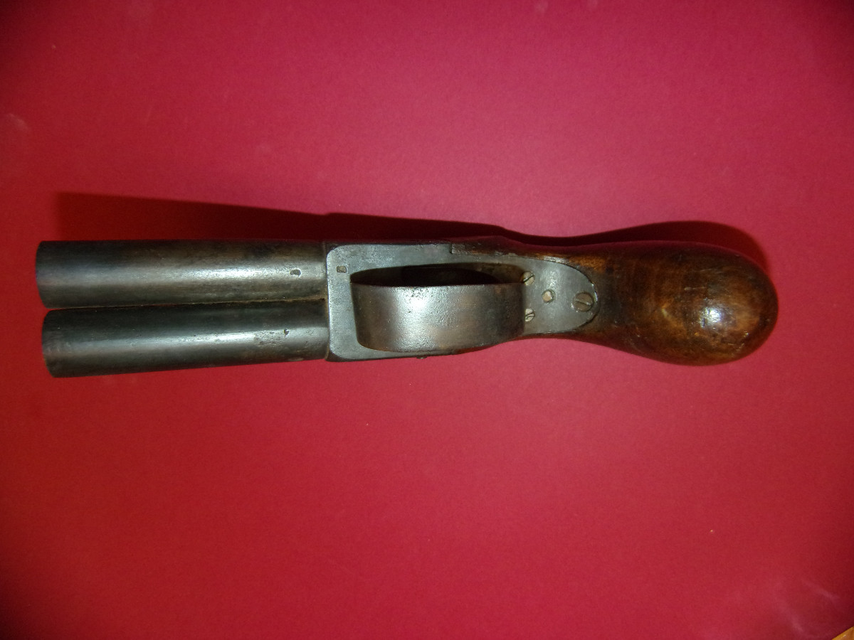 Pistolet percussion à double canon, époque 19ème.-photo-1