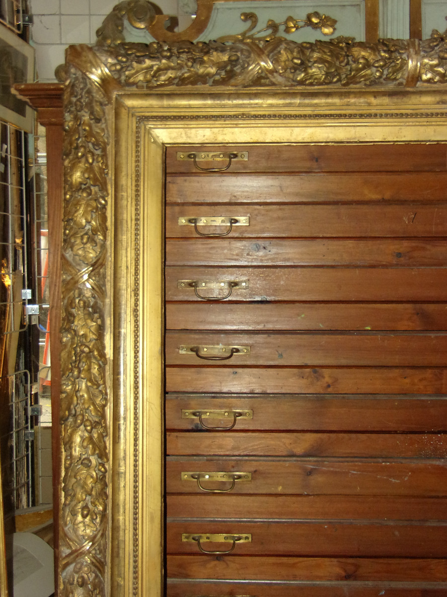 Très grand et important cadre époque 19ème, en bois doré.-photo-2