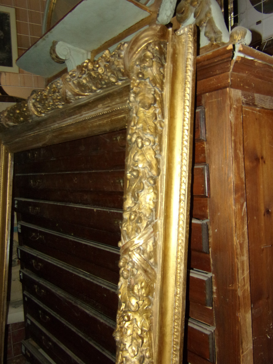 Très grand et important cadre époque 19ème, en bois doré.-photo-7