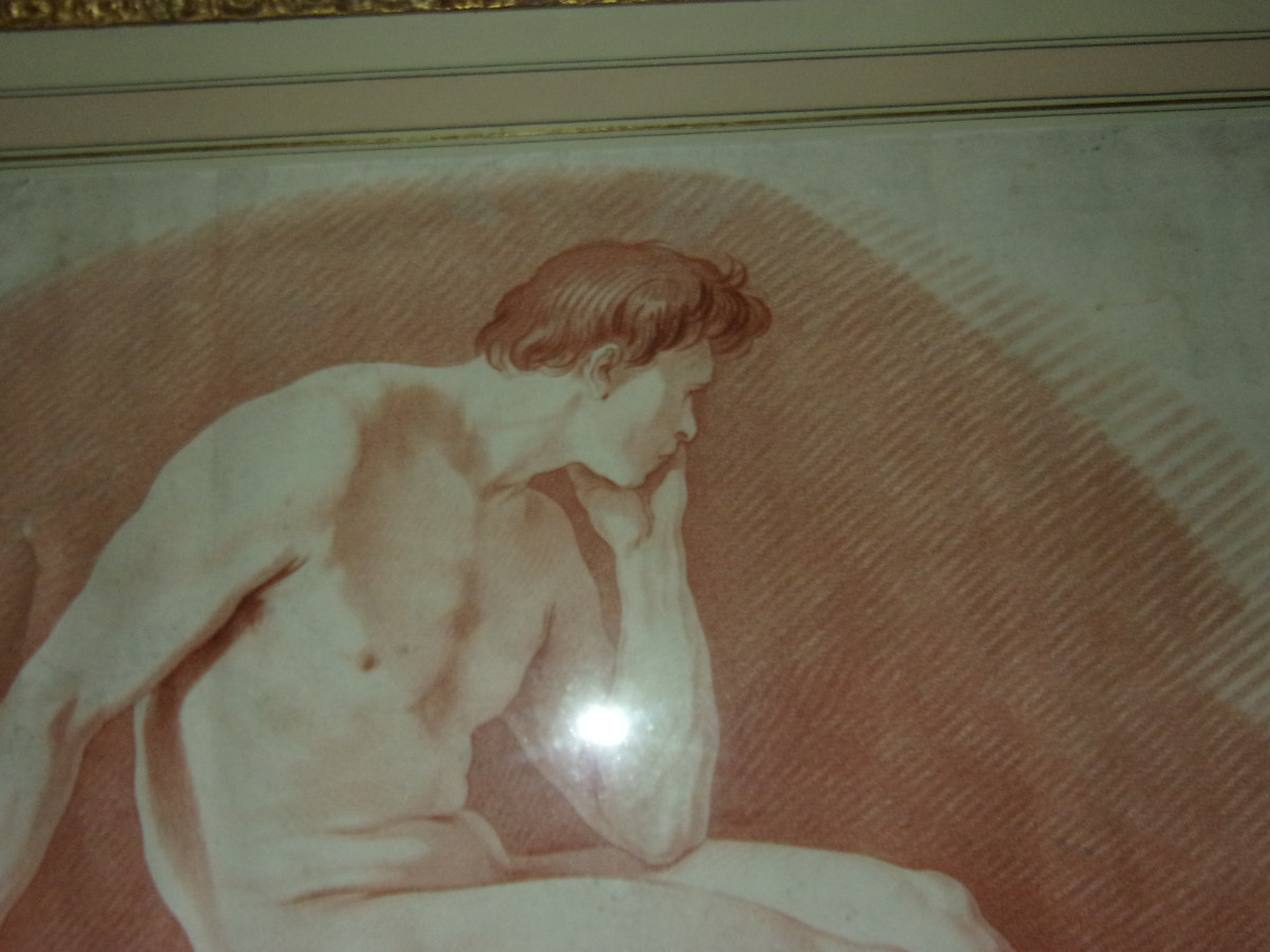 Male Nude, Sanguine Drawing, 19th Century.-photo-3