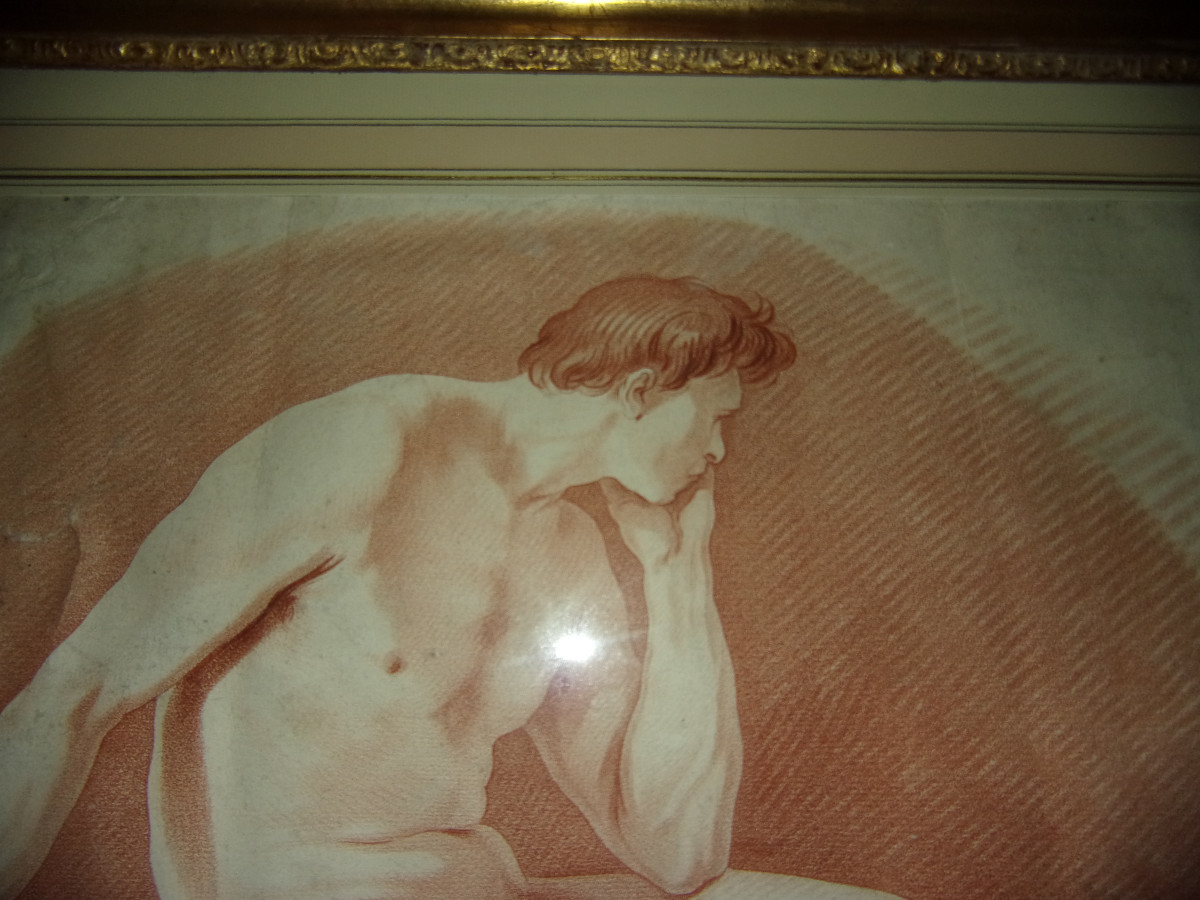 Male Nude, Sanguine Drawing, 19th Century.-photo-4