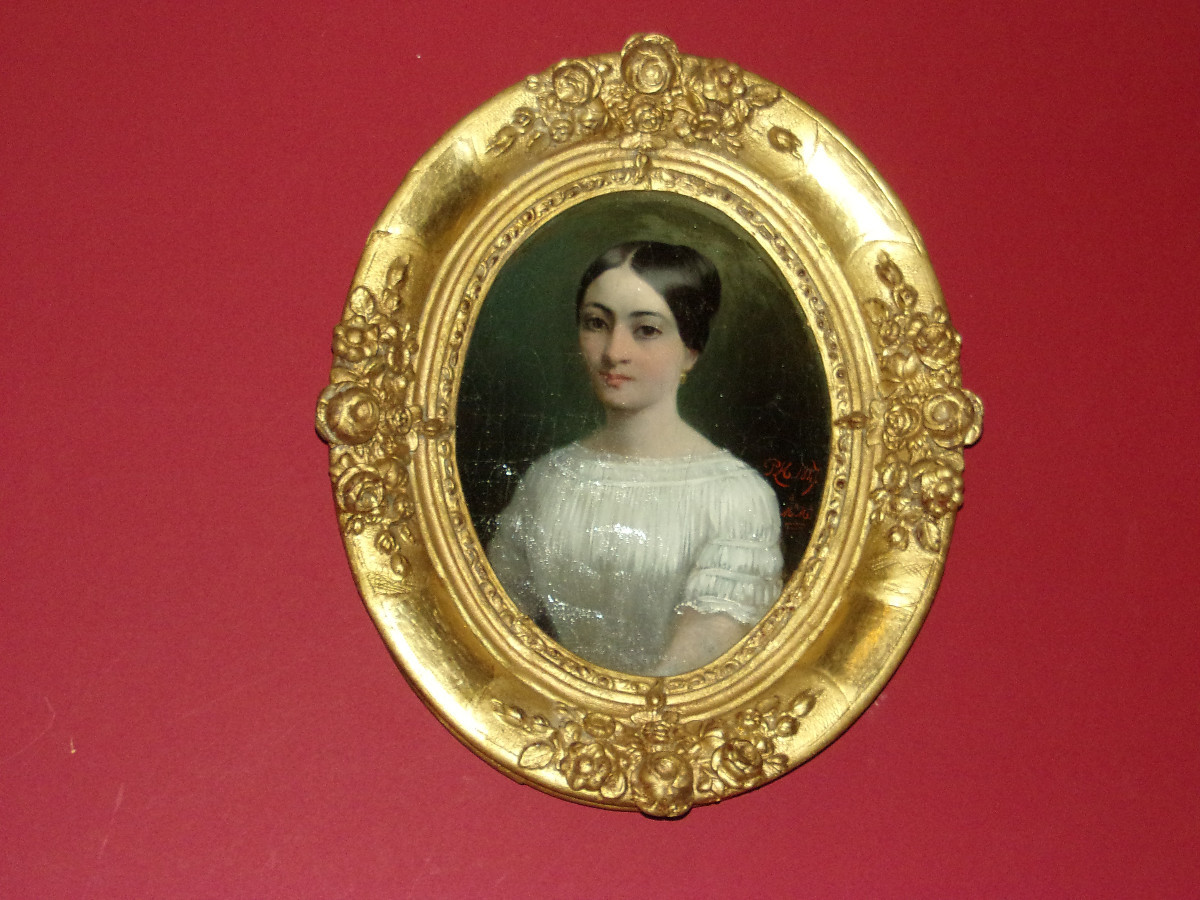 Portrait jeune femme, tableau époque 19ème.-photo-2