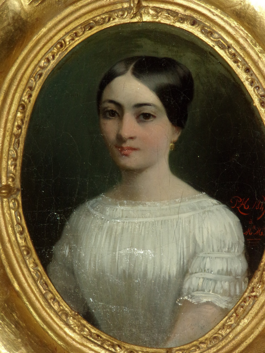 Portrait jeune femme, tableau époque 19ème.-photo-3