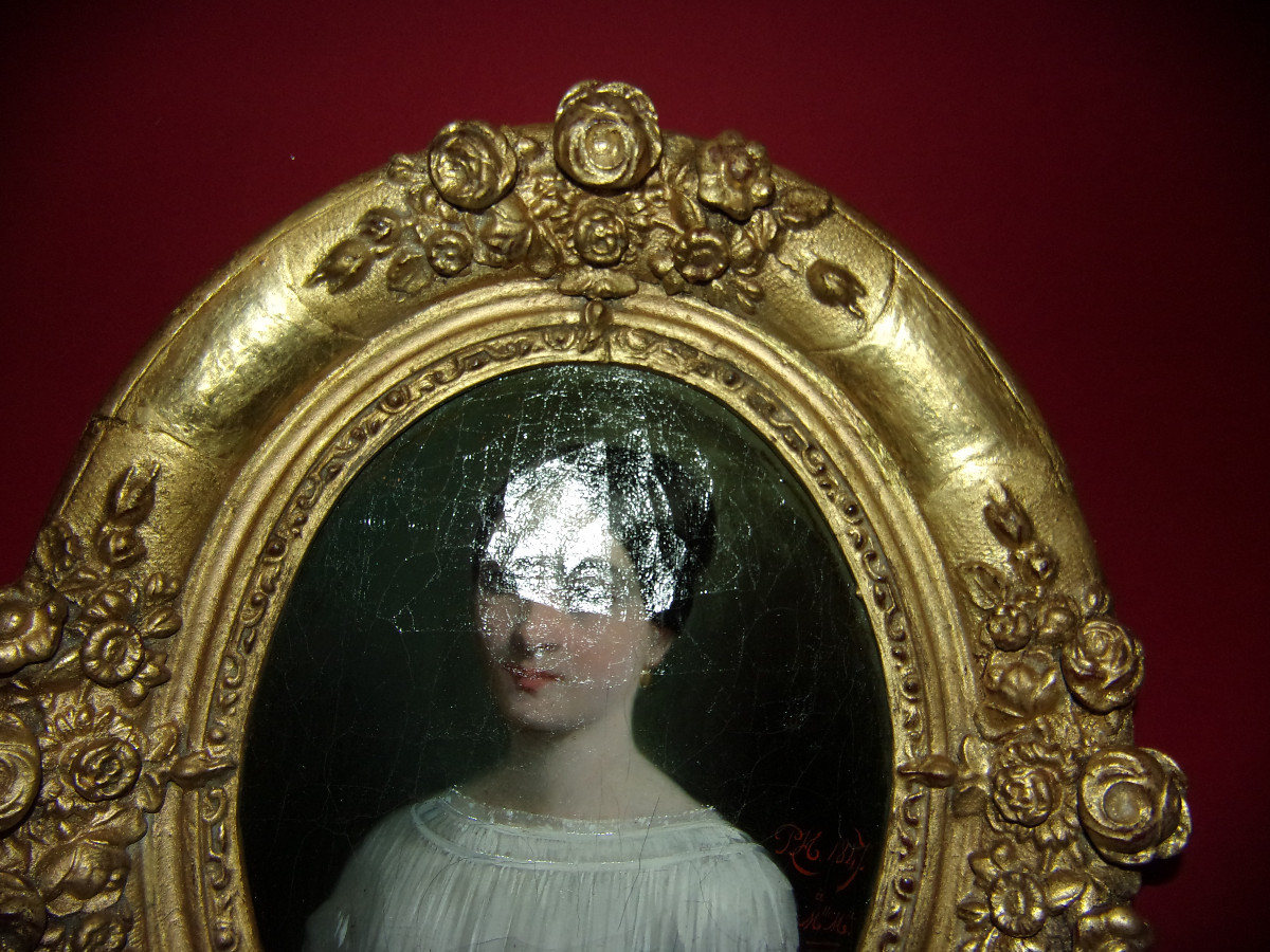 Portrait jeune femme, tableau époque 19ème.-photo-1