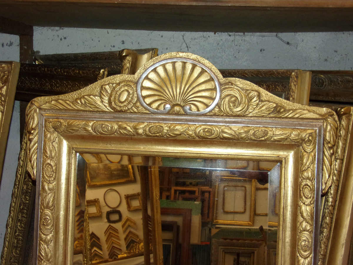 Miroir Art Déco, en bois doré et argenté, époque début 20 ème.-photo-2