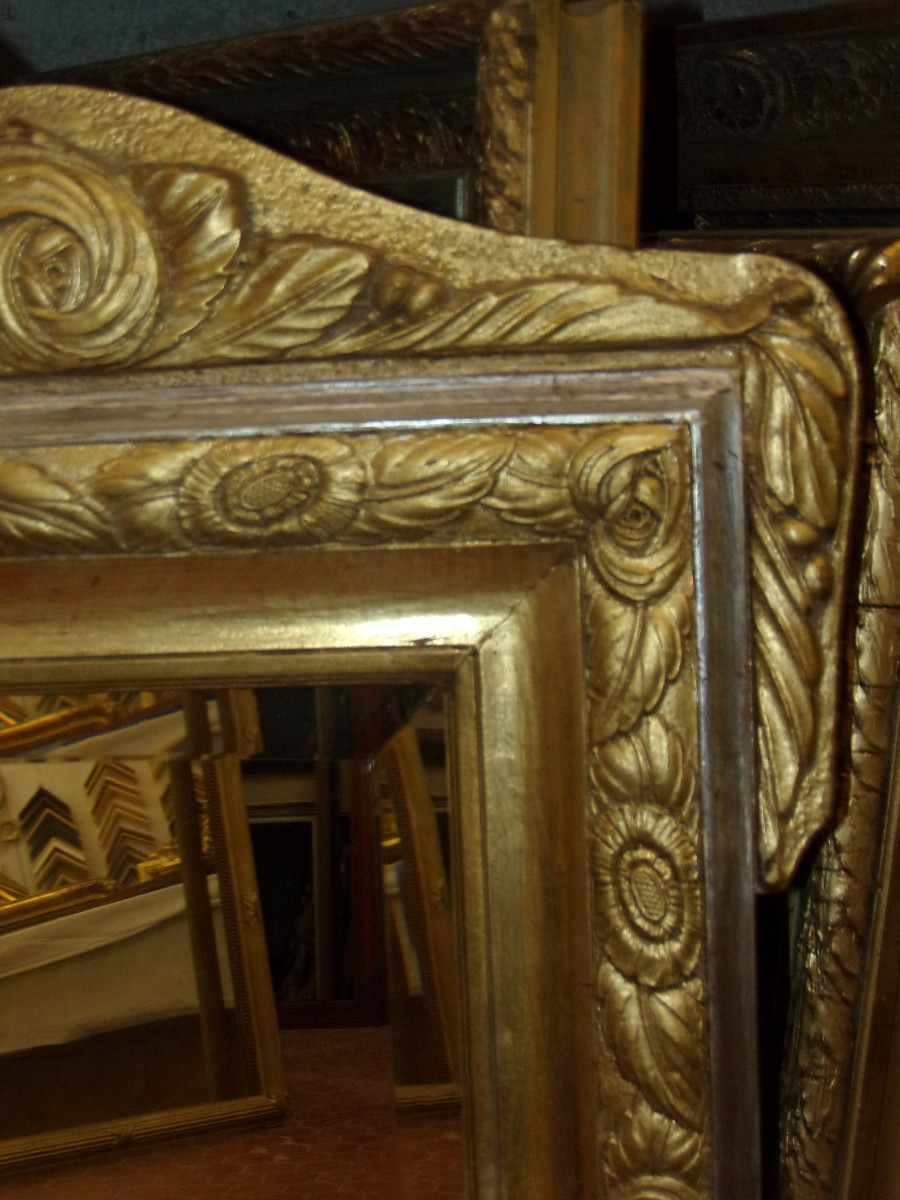 Miroir Art Déco, en bois doré et argenté, époque début 20 ème.-photo-3