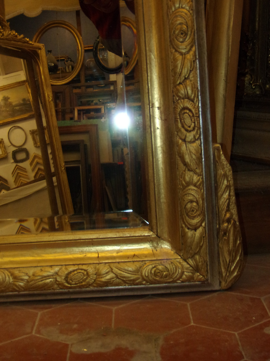 Miroir Art Déco, en bois doré et argenté, époque début 20 ème.-photo-4
