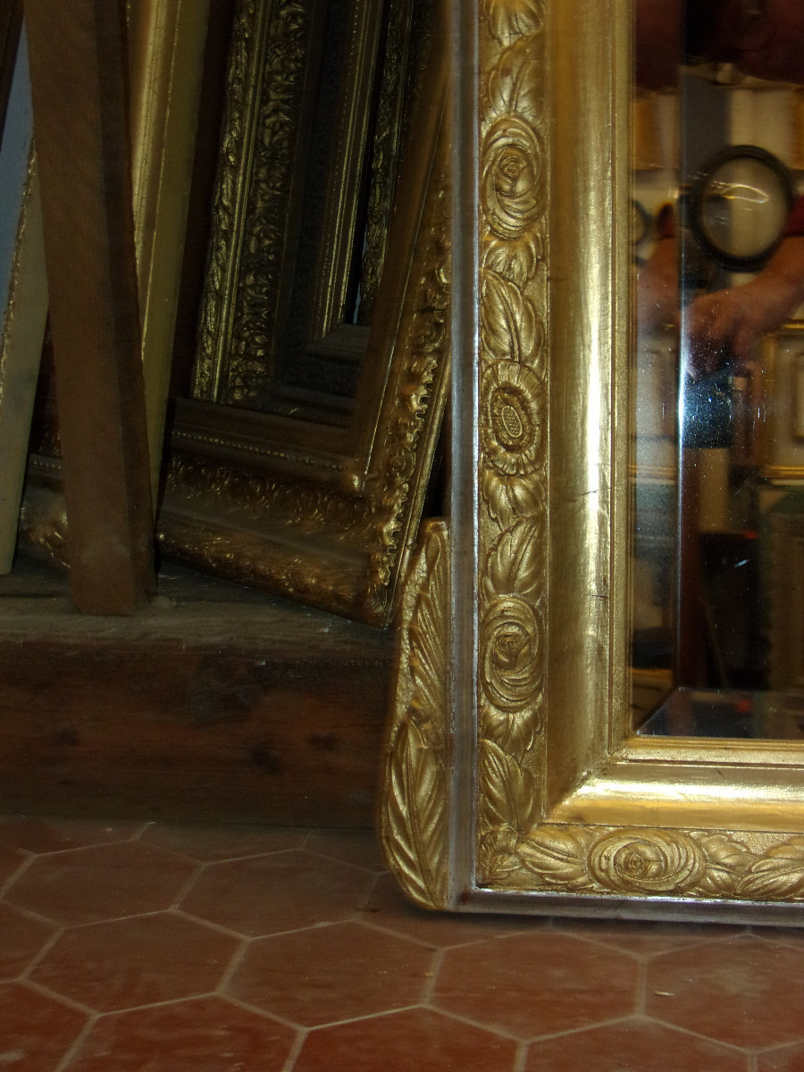 Miroir Art Déco, en bois doré et argenté, époque début 20 ème.-photo-1