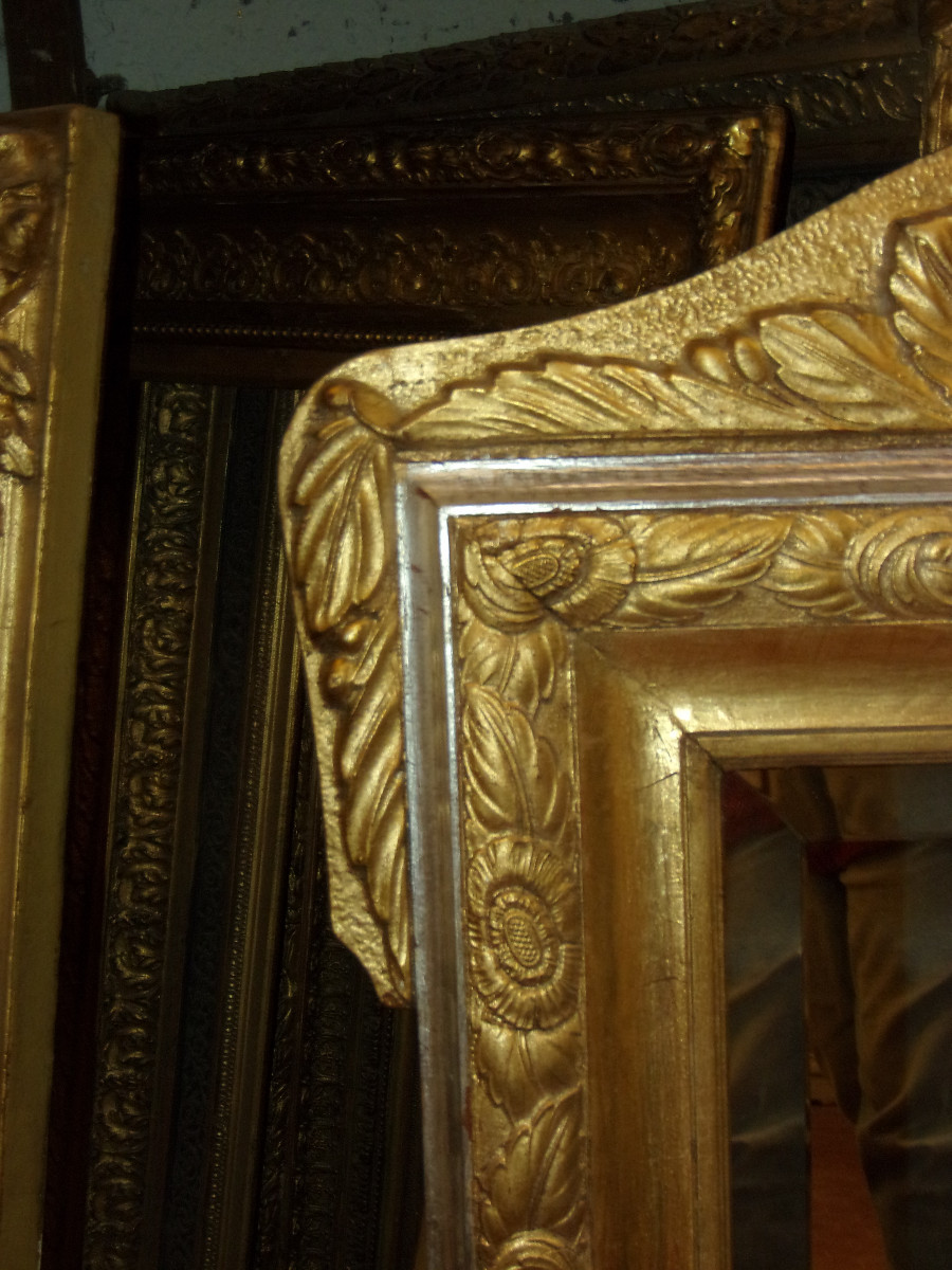 Miroir Art Déco, en bois doré et argenté, époque début 20 ème.-photo-2