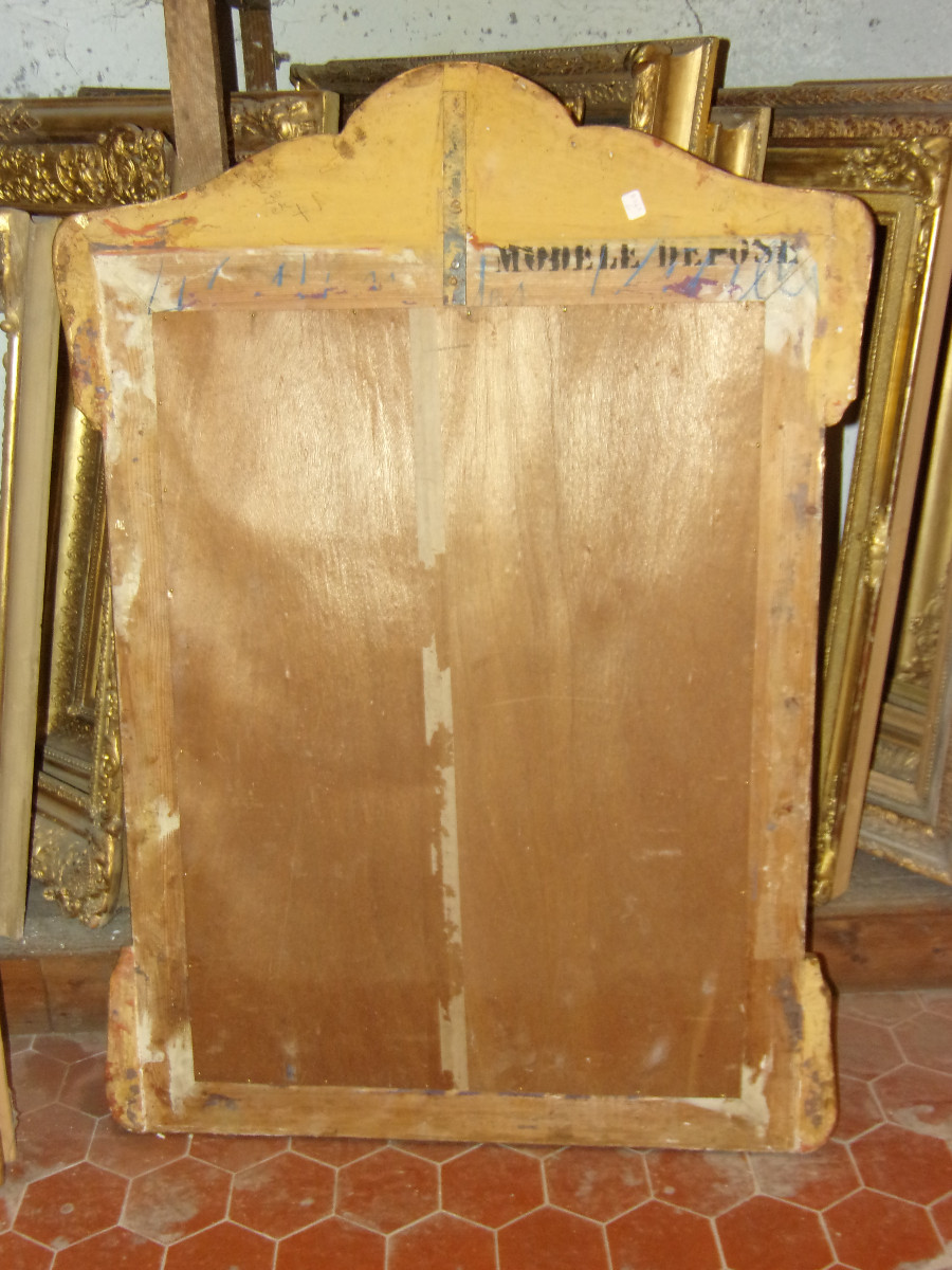 Miroir Art Déco, en bois doré et argenté, époque début 20 ème.-photo-4