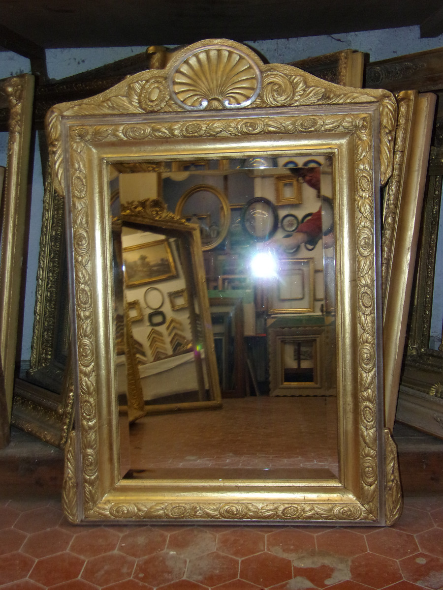Miroir Art Déco, en bois doré et argenté, époque début 20 ème.