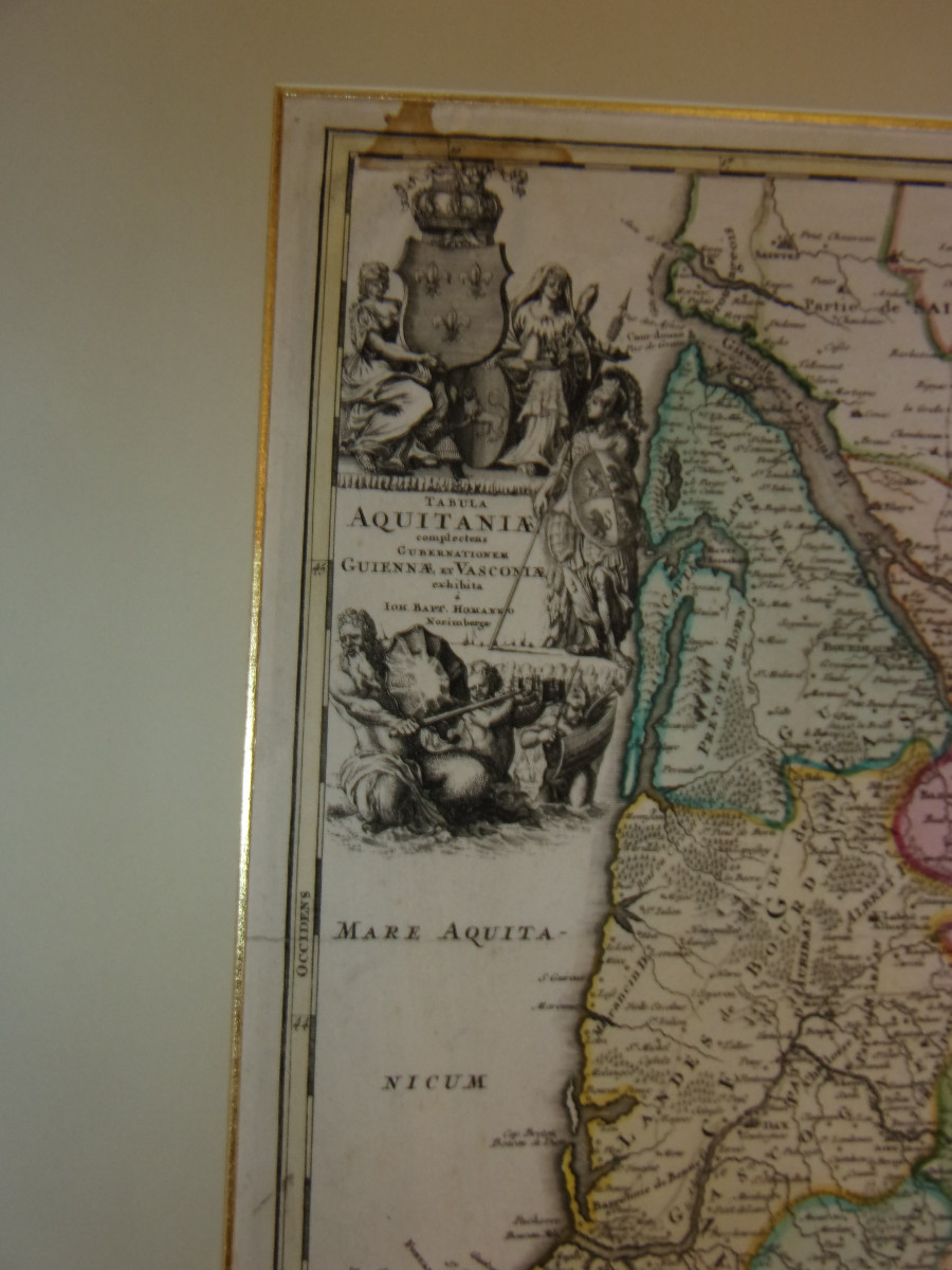  Grande Carte Géographique de l'Aquitaine de Johann Baptist Homann, époque 17 ème.-photo-2