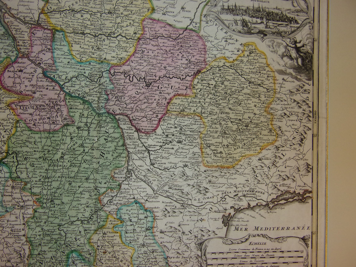  Grande Carte Géographique de l'Aquitaine de Johann Baptist Homann, époque 17 ème.-photo-3