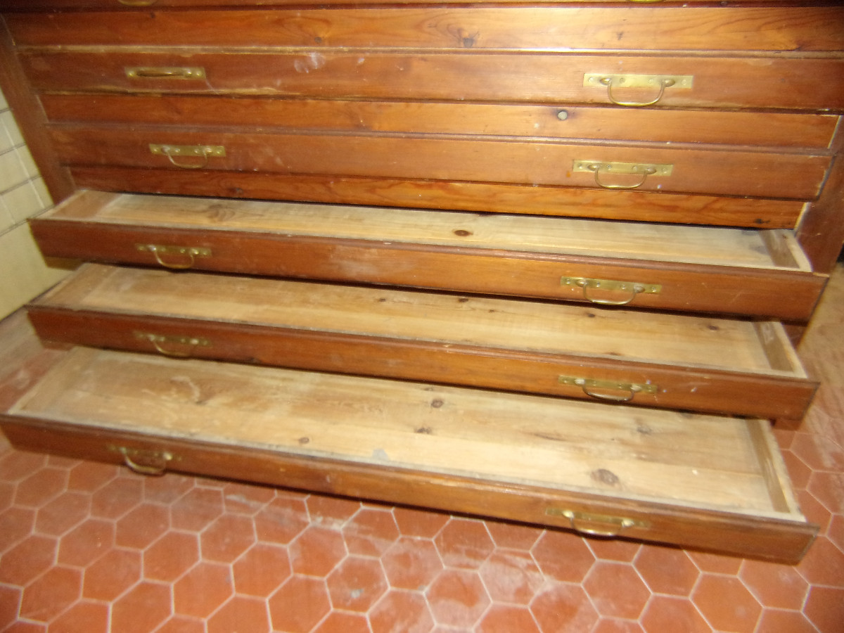 Meuble à plans d'architecte  ou géomètre, en bois, époque fin 19ème. -photo-1