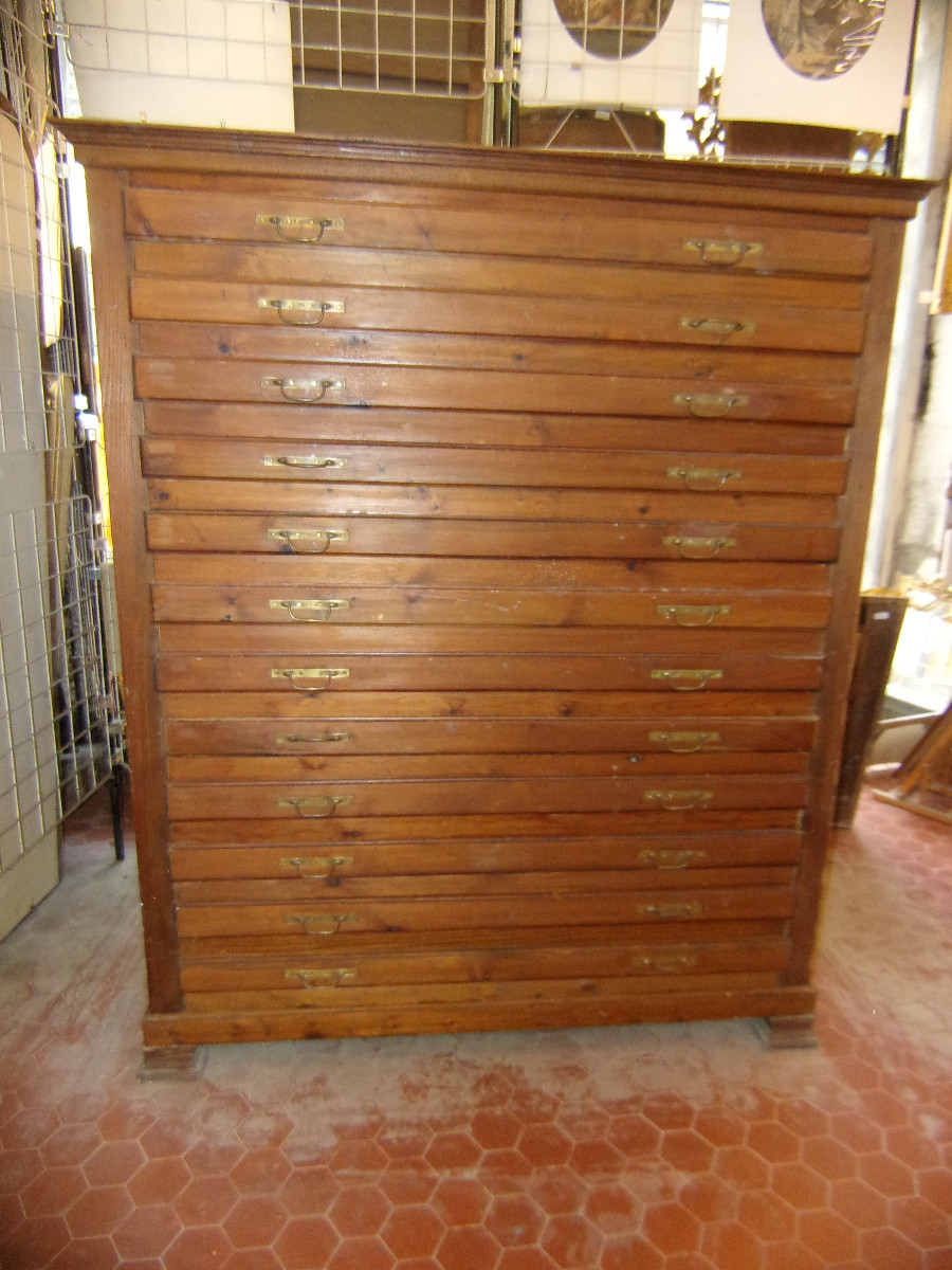 Meuble à plans d'architecte  ou géomètre, en bois, époque fin 19ème. 