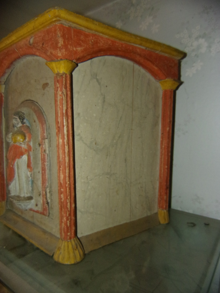 Polychrome Wooden Tabernacle, Christ Salvador Mundi, 18th Century.-photo-4