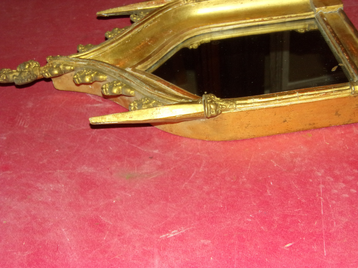 Neo-gothic Style Mirror In Gilded Wood, 19th Century.-photo-4