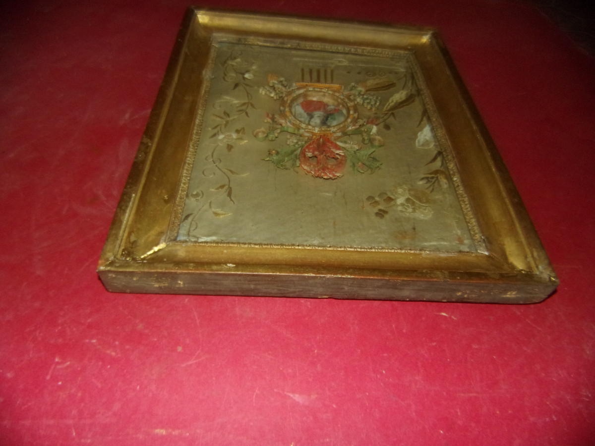 Tableau de couvent en Paperolles; Médaillon de Saint, époque fin 18ème.-photo-2