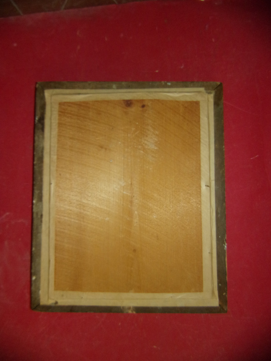 Tableau de couvent en Paperolles; Médaillon de Saint, époque fin 18ème.-photo-3