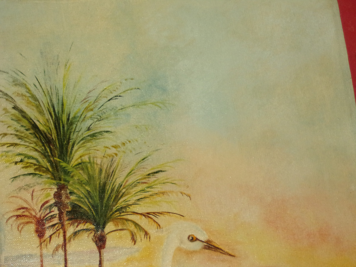 Paire de tableaux,  Aigrettes et Cygnes, époque, 20 ème,  art nouveau.-photo-2