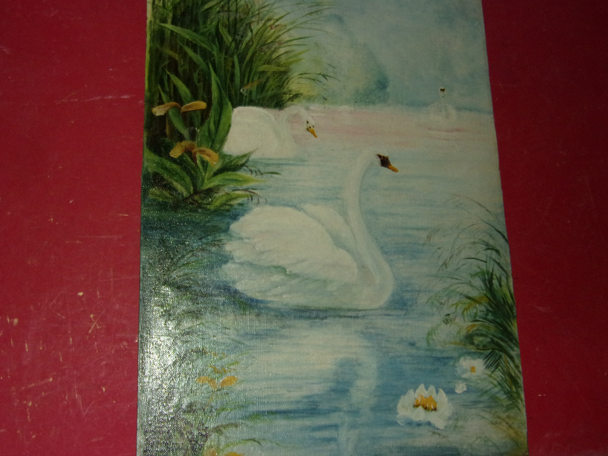 Paire de tableaux,  Aigrettes et Cygnes, époque, 20 ème,  art nouveau.-photo-5