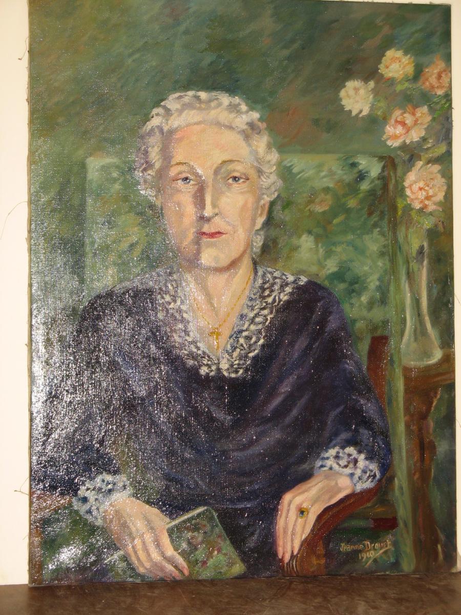 Painting, Portrait Of Woman, 20th, Signed Jeanne Drouet.-photo-4
