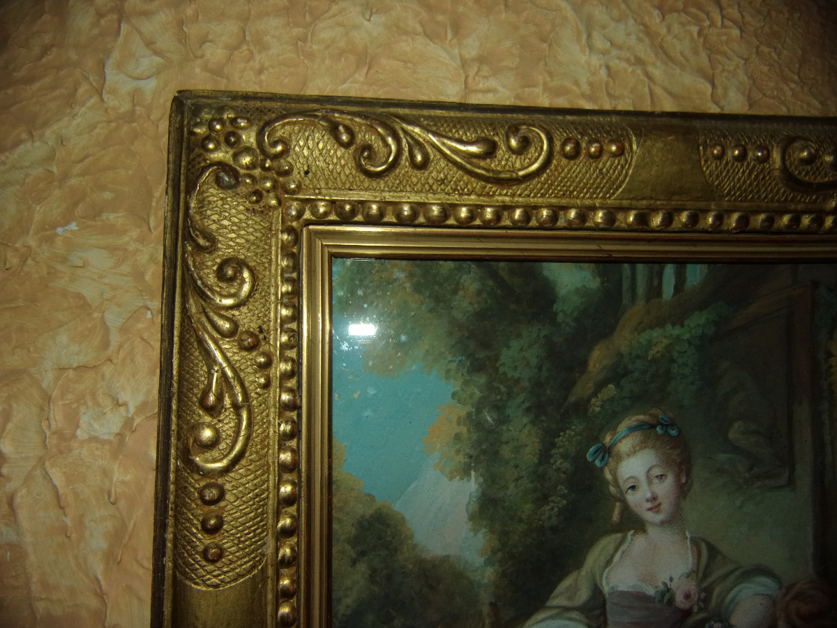 "young Flautist And Damsel With A Small Dog", Watercolor, Late 18th Century.-photo-1