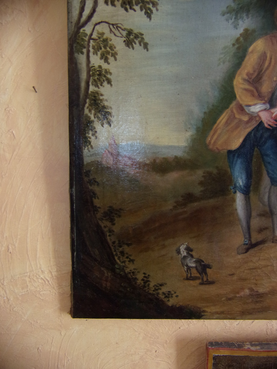 Scène Galante, Large Oil On Canvas From The 18th Century.-photo-4