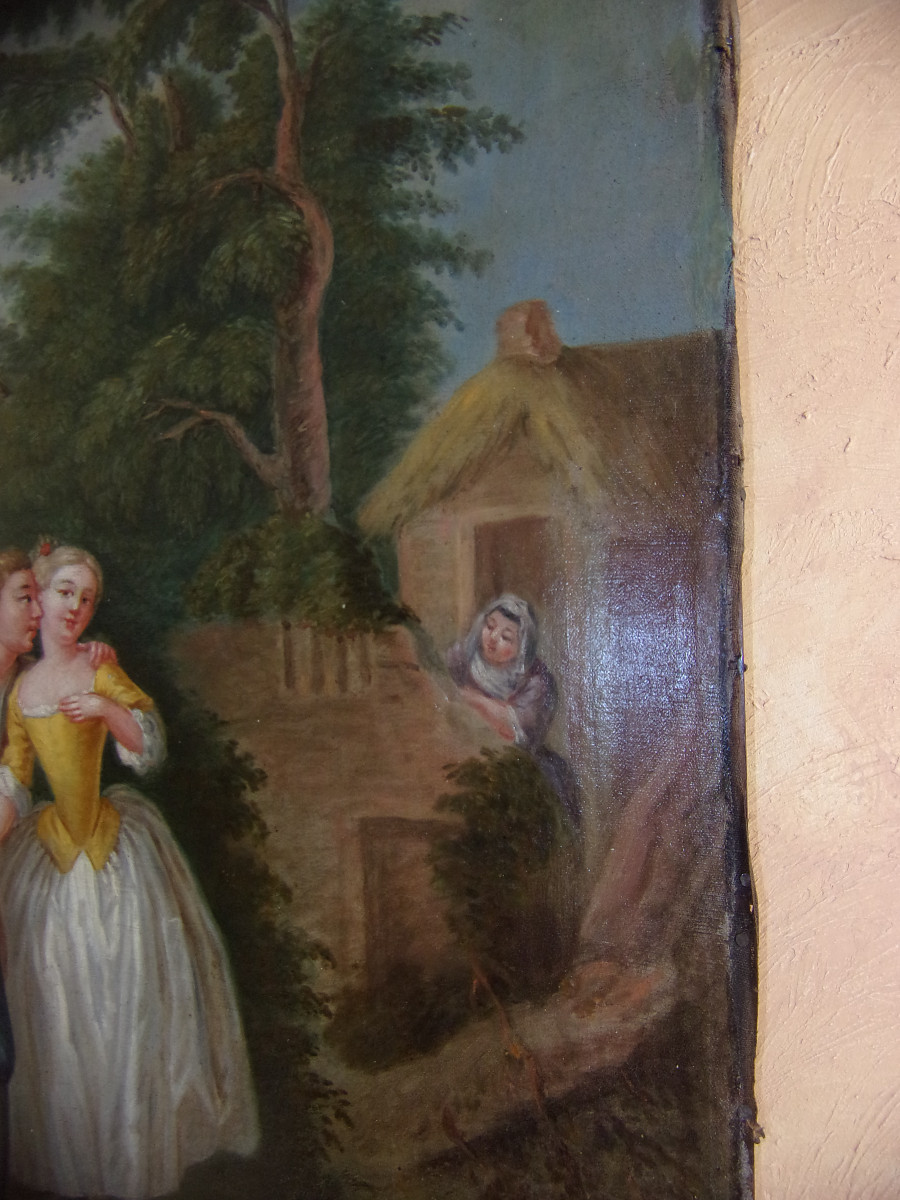 Scène Galante, Large Oil On Canvas From The 18th Century.-photo-1