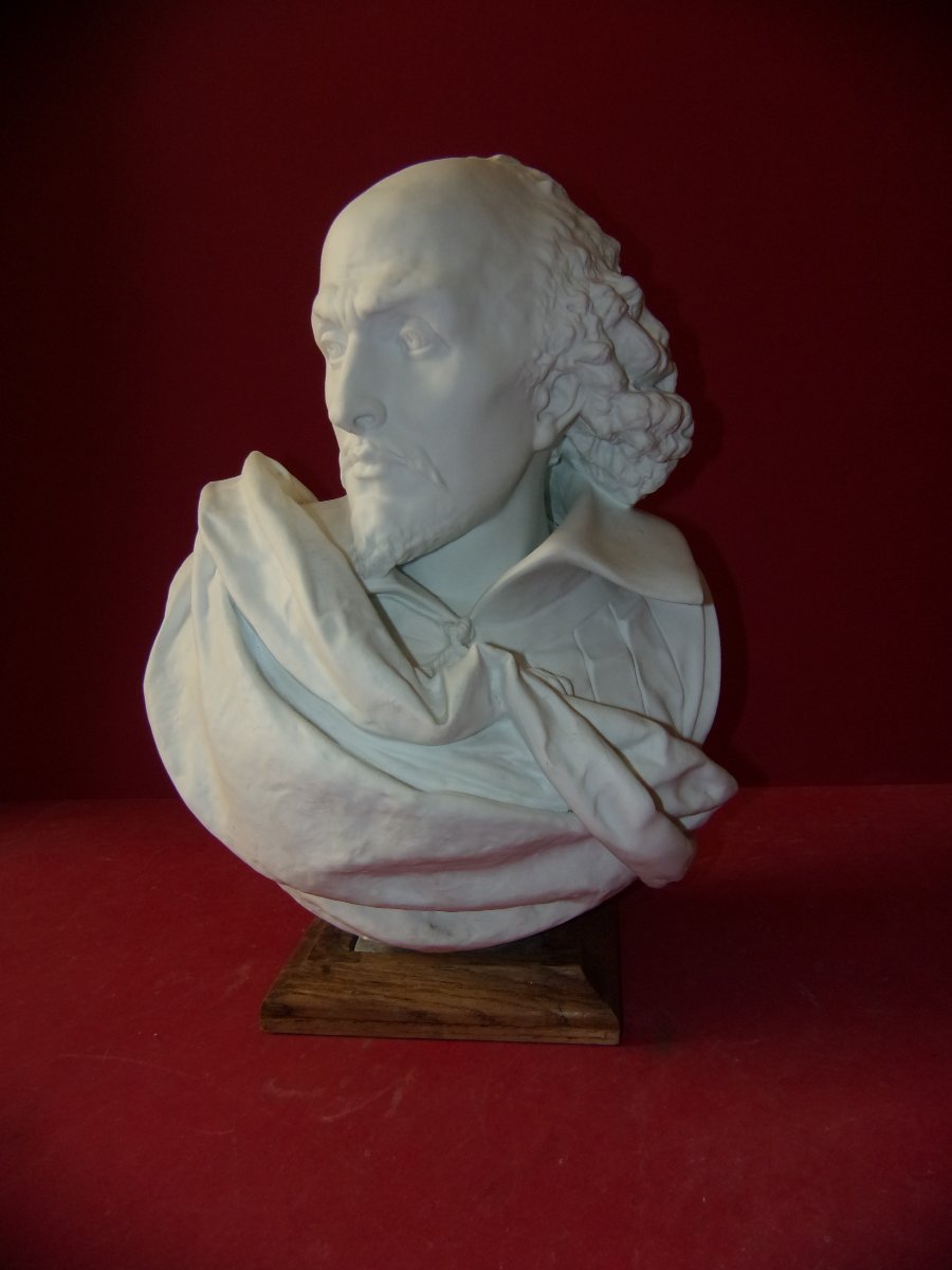 Bust Of Shakespeare, Late 19th Century Limoges Porcelain Cookie.-photo-2