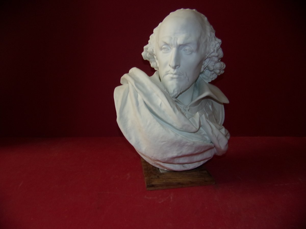 Bust Of Shakespeare, Late 19th Century Limoges Porcelain Cookie.-photo-3