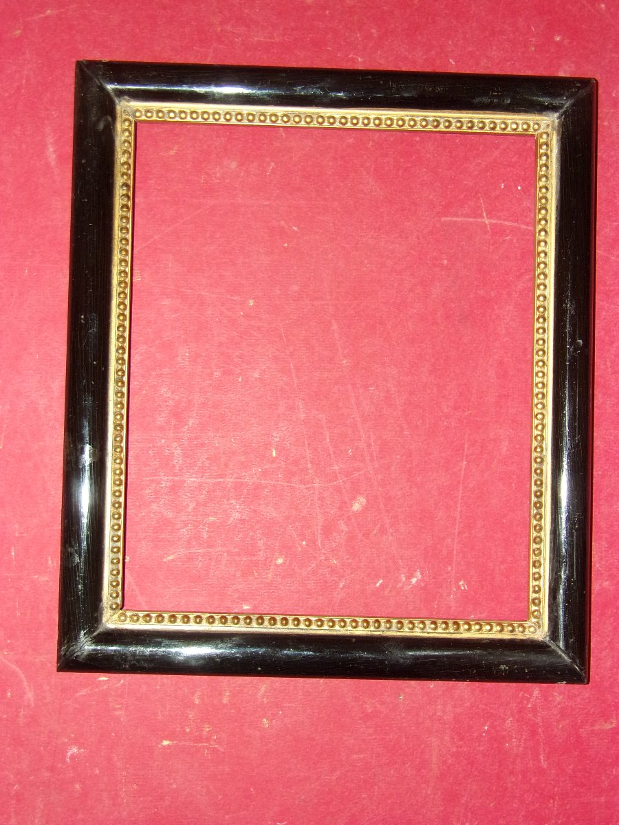 Paire de cadres époque 19ème, en bois doré et noir.-photo-2