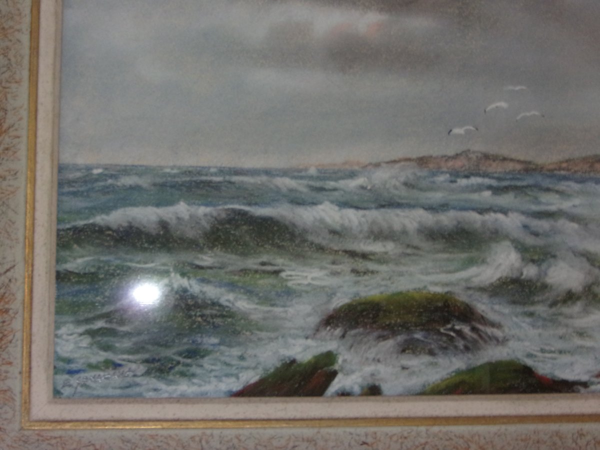 Bord De  l'Océan , Pastel d'Eugène Sénamaux, époque 20 ème.-photo-1