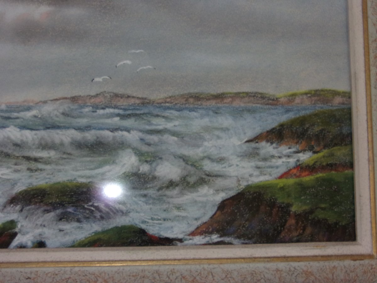 Bord De  l'Océan , Pastel d'Eugène Sénamaux, époque 20 ème.-photo-2