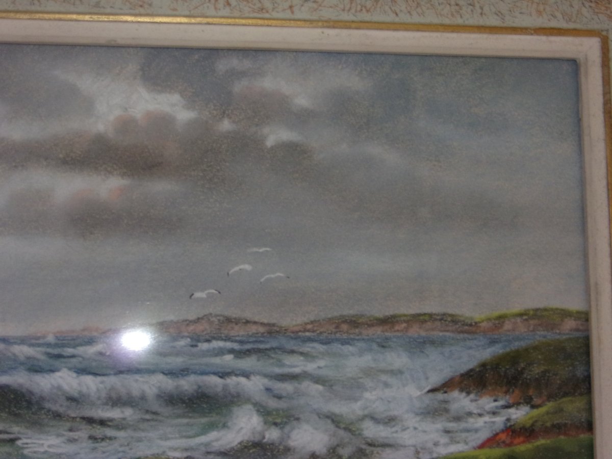Bord De  l'Océan , Pastel d'Eugène Sénamaux, époque 20 ème.-photo-3