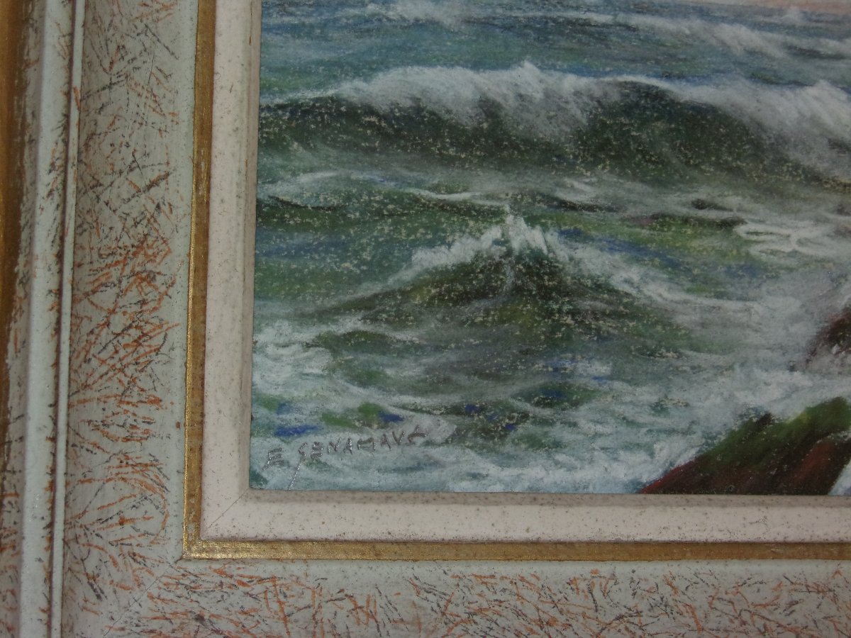 Bord De  l'Océan , Pastel d'Eugène Sénamaux, époque 20 ème.-photo-4