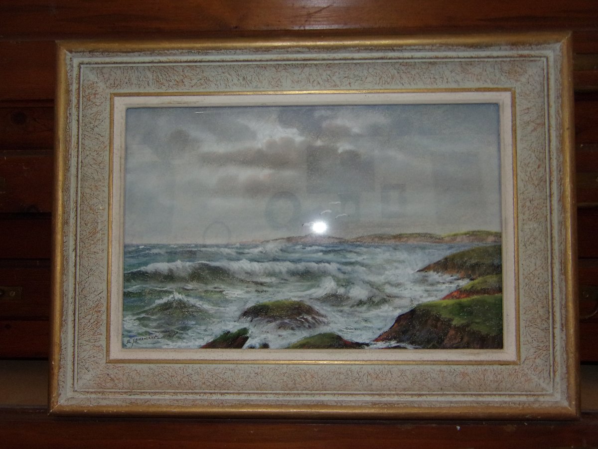 Bord De  l'Océan , Pastel d'Eugène Sénamaux, époque 20 ème.