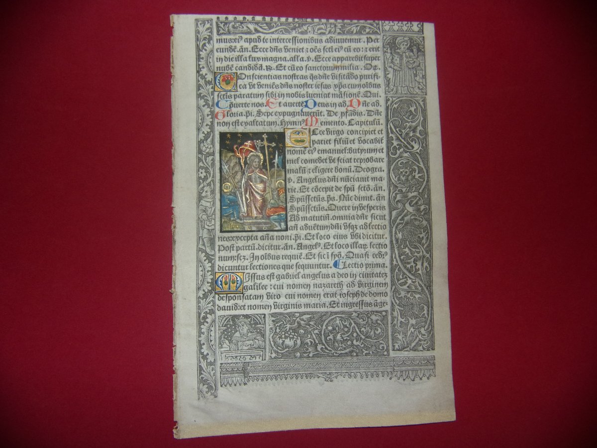 Illuminated Page From A Book Of Hours On Parchment – Paris, Early 16th Century.