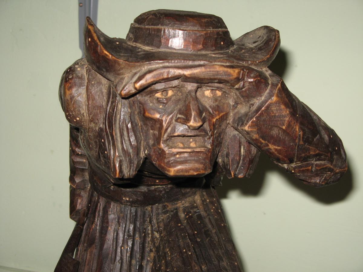 Statue, Bois Sculpté : "chouan Au Guet", Fin 19ème.-photo-1