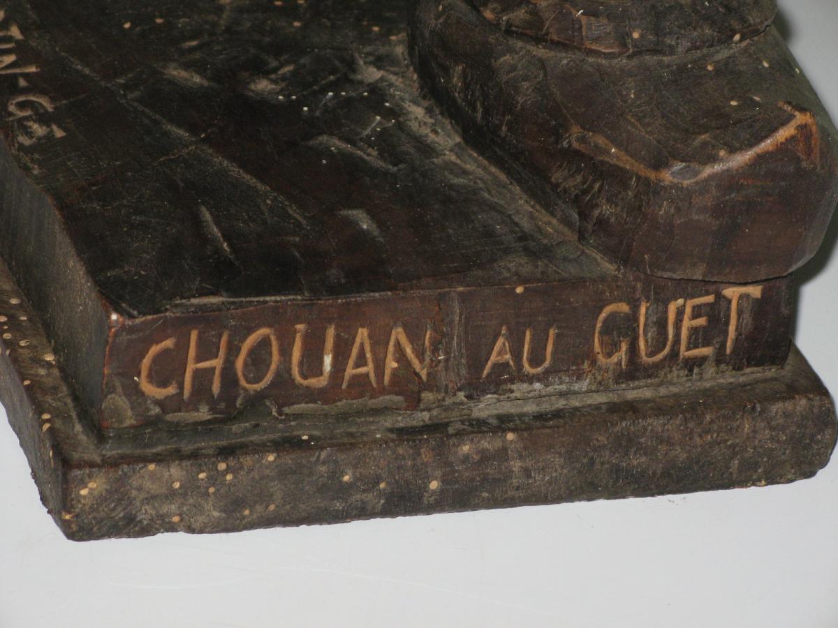 Statue, Bois Sculpté : "chouan Au Guet", Fin 19ème.-photo-2