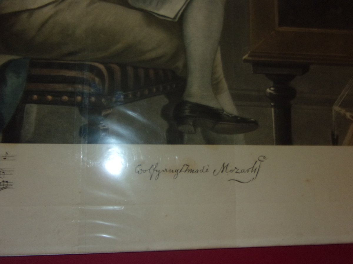 Grande Lithographie - Mozart à Salzbourg dans son  intérieure; époque fin 19ème.-photo-2