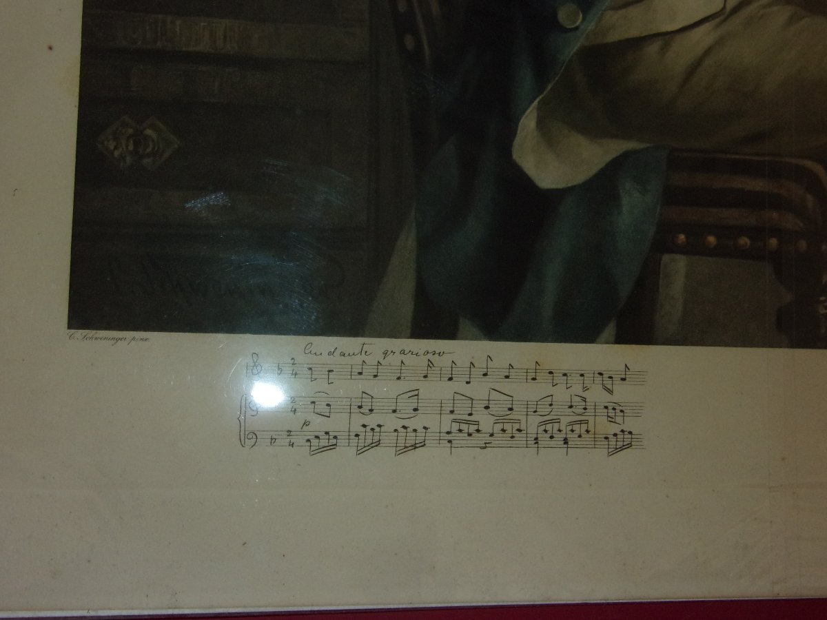 Grande Lithographie - Mozart à Salzbourg dans son  intérieure; époque fin 19ème.-photo-3