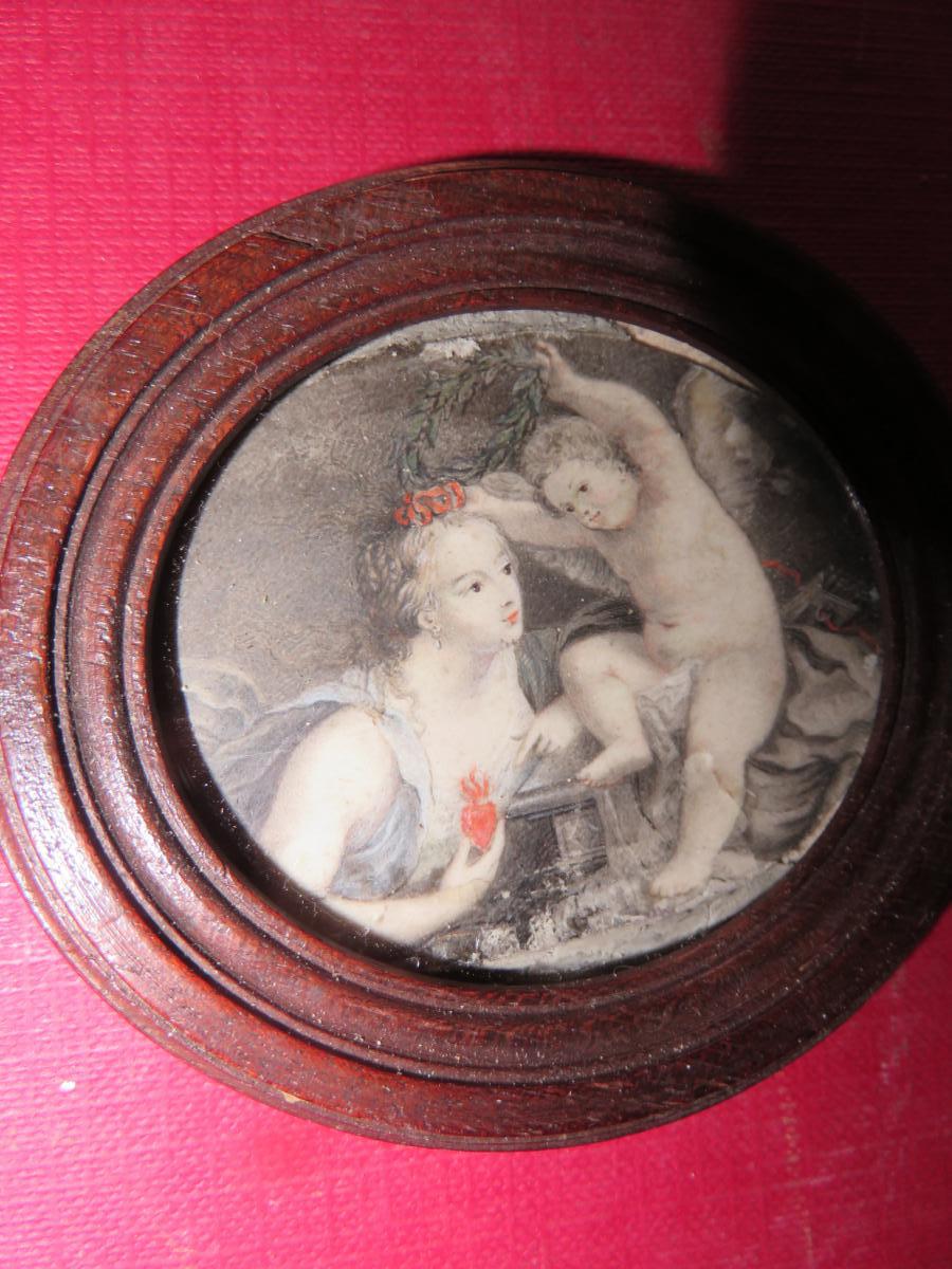 Young Woman With Her Child Miniature On Ivory 18th Century.