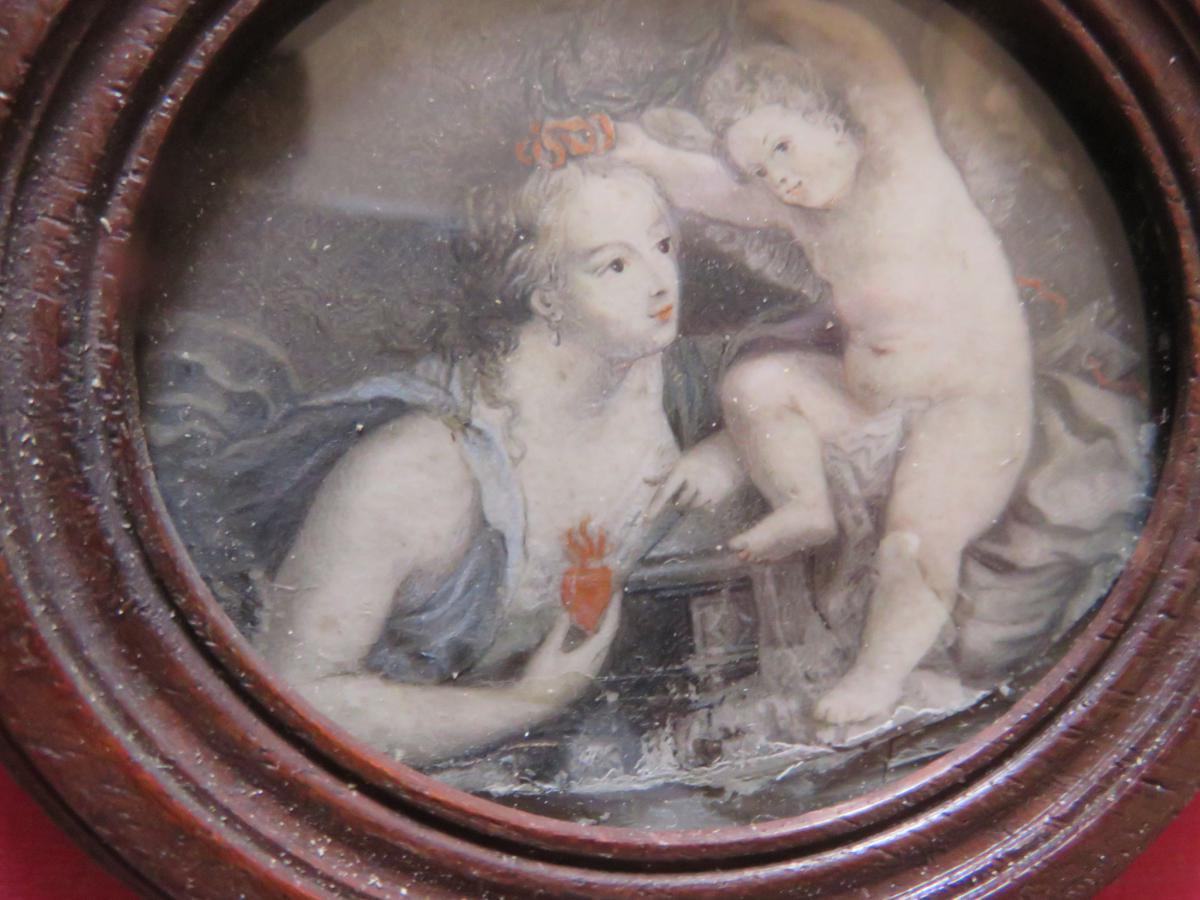 Jeune Femme Avec Son Enfant, Miniature, époque 18ème.-photo-2